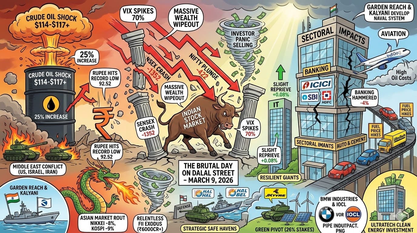 March 9, 2026: Black Monday on Dalal Street: Sensex Plunges 1,350 Points Amid Global Turmoil