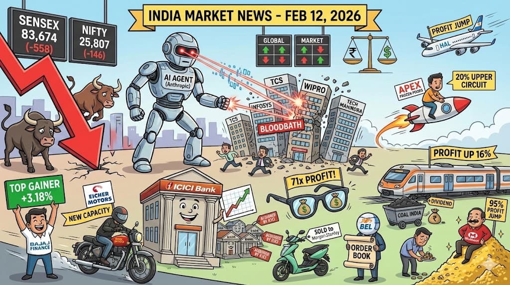ఫిబ్రవరి 12, 2026: సెన్సెక్స్ & నిఫ్టీ పతనం, AI భయాల మధ్య IT షేర్ల భారీ పతనం